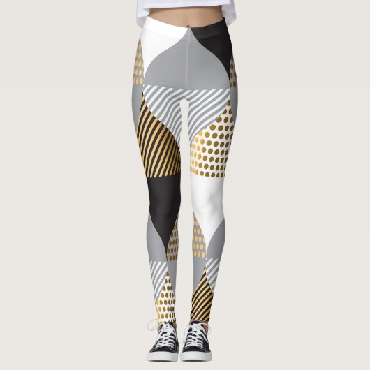 Geometrisch Luxus: schwarz, goldfarbenes Muster Leggings (Vorderseite)
