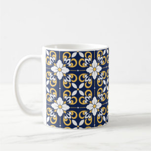 geometrisch-marokkanisch-blaue goldene Zierfliese Kaffeetasse
