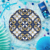 geometrisch-marokkanisch-blaue goldene Zierfliese Pappteller (Party)
