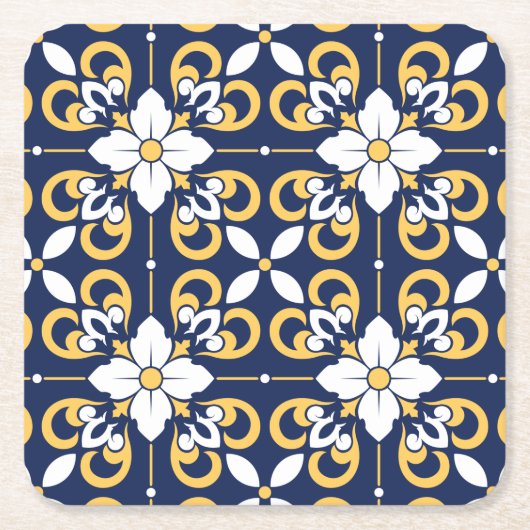 geometrisch-marokkanisch-blaue goldene Zierfliese Rechteckiger Pappuntersetzer (Vorderseite)