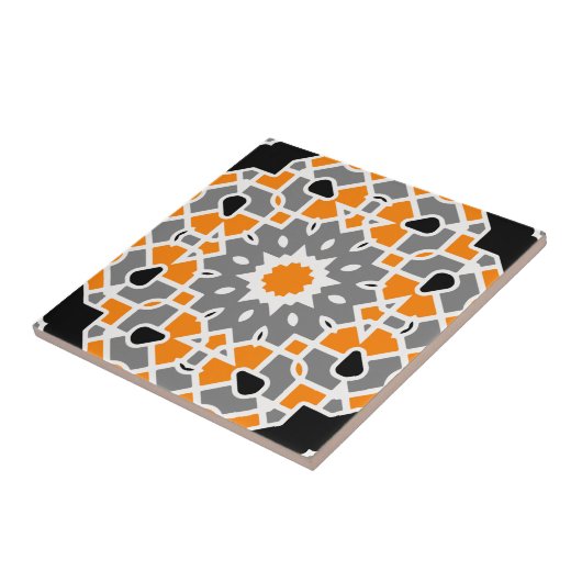 Geometrisch marokkanisches Orange Schwarz-weiß Gra Fliese (Seite)