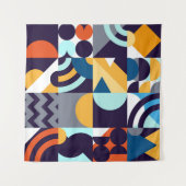 Geometrisch mehrfarbig: Primitive Formen Fusion Wandteppich (Vorderseite (Horizontal))