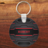 geometrisch-metallisches Schwarz-Rot-Design Schlüsselanhänger (Rückseite)