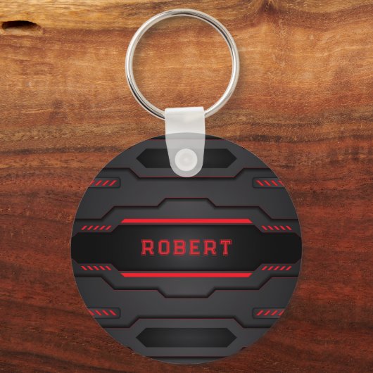 geometrisch-metallisches Schwarz-Rot-Design Schlüsselanhänger (Rückseite)