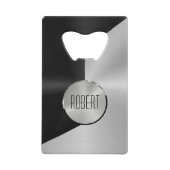 geometrisch-metallisches Schwarz-Silber-Design Geldbeutel Flaschenöffner (Vorderseite)