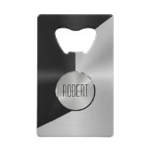 geometrisch-metallisches Schwarz-Silber-Design Geldbeutel Flaschenöffner (Rückseite)