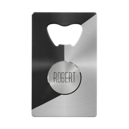 geometrisch-metallisches Schwarz-Silber-Design Geldbeutel Flaschenöffner (Rückseite)