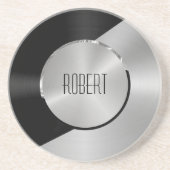 geometrisch-metallisches Schwarz-Silber-Design Getränkeuntersetzer (Vorne)