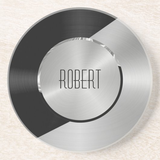 geometrisch-metallisches Schwarz-Silber-Design Getränkeuntersetzer (Vorne)