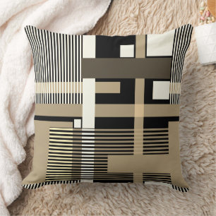 geometrisch-minimalistisch-schwarz-beige Patchwork Kissen