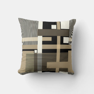 geometrisch-minimalistisch-schwarz-beige Patchwork Kissen
