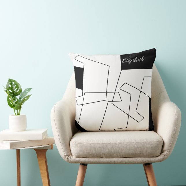 Geometrisch Mit Monogramm Schwarz und Weiß Kissen (Stuhl )