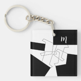 Geometrisch Mit Monogramm Schwarz und Weiß Schlüsselanhänger