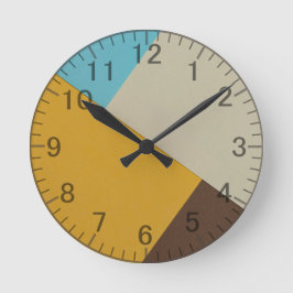 geometrisch, modern Blau, Senf, braune Retro Runde Wanduhr