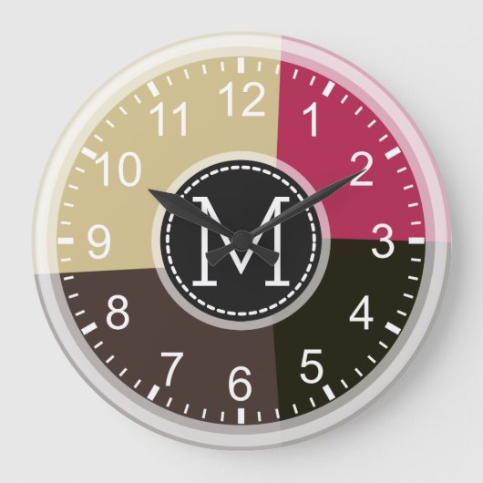 Geometrisch, modern, Retro farbig Große Wanduhr (Vorderseite)