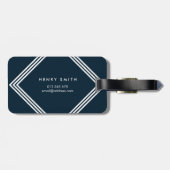 Geometrisch moderne dunkelblaue und weiße Grenzen Gepäckanhänger (Rückseite horizontal)