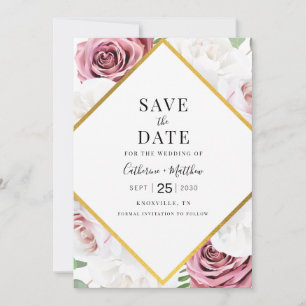 Geometrisch moderne floral blassrosa Typografie Save The Date