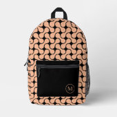 Geometrisch-moderne Peach Black Monogram Bedruckter Rucksack (Vorderseite)