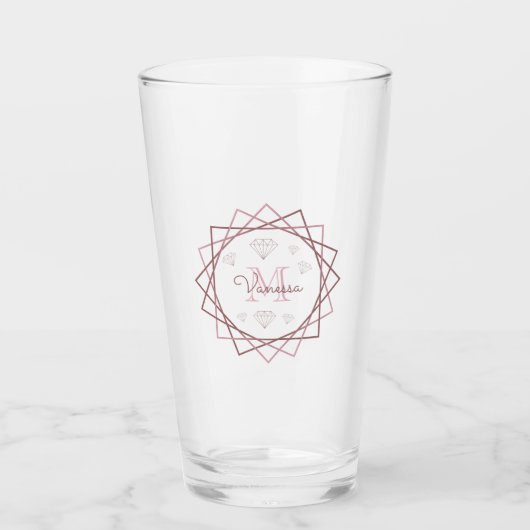 Geometrisch moderne Rose Gold Monogram Glas (Vorderseite)