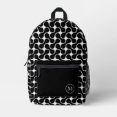 Geometrisch moderne Schwarz-Weiß-Monogramm Bedruckter Rucksack (Vorderseite)