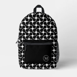 Geometrisch moderne Schwarz-Weiß-Monogramm Bedruckter Rucksack