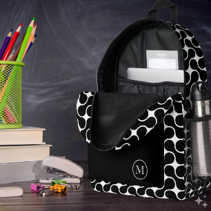 Geometrisch moderne Schwarz-Weiß-Monogramm Bedruckter Rucksack