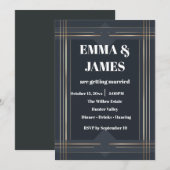 Geometrisch Modernes Dunkelgrau, Silber & Gold Einladung (Vorne/Hinten)