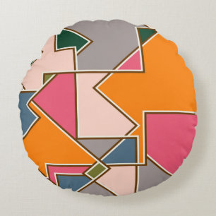 geometrisch nahtlos, Linien, orange, lila Rundes Kissen