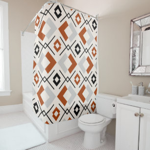 geometrisch-orange-graue und beige Muster Duschvorhang