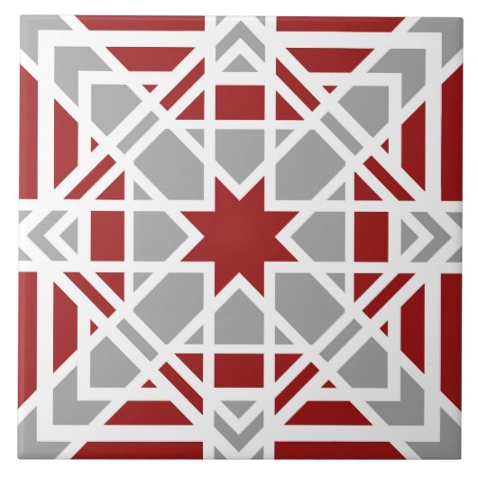 Geometrisch, ornamental, rot, weiß, hellgrau fliese (Vorderseite)