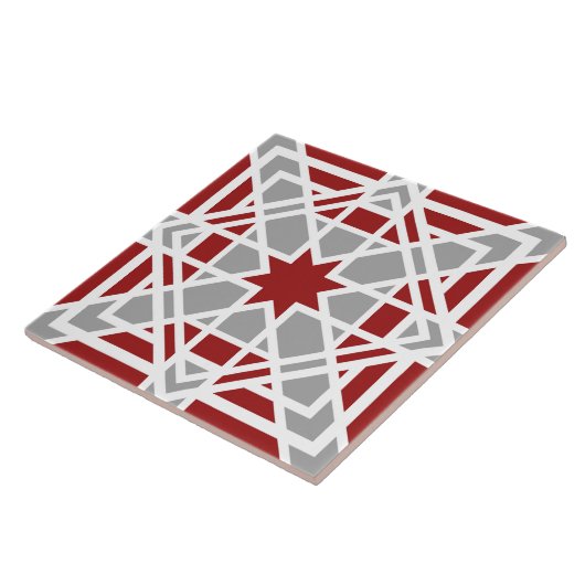 Geometrisch, ornamental, rot, weiß, hellgrau fliese (Seite)