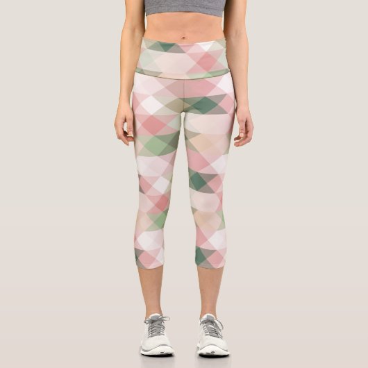 geometrisch pastellfarbenes Rautenmuster Capri Leggings (Vorderseite)