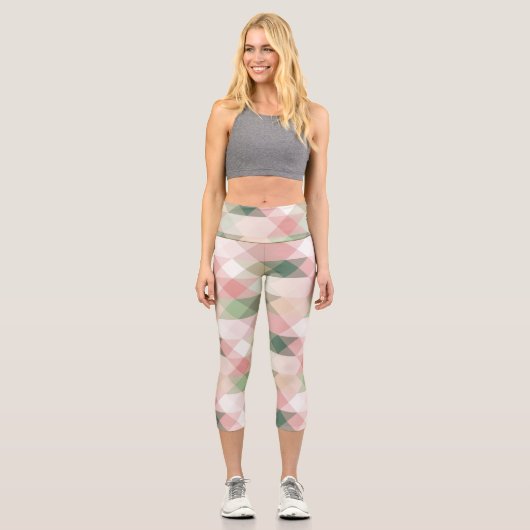 geometrisch pastellfarbenes Rautenmuster Capri Leggings (Vorderseite)