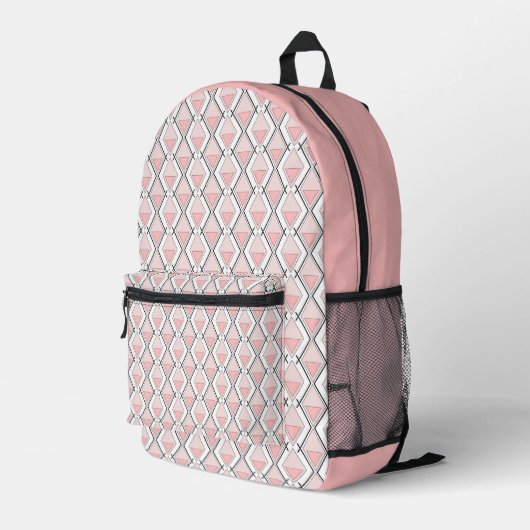 geometrisch rosa beige Muster Bedruckter Rucksack (Rückseitige Ecke Rechts)