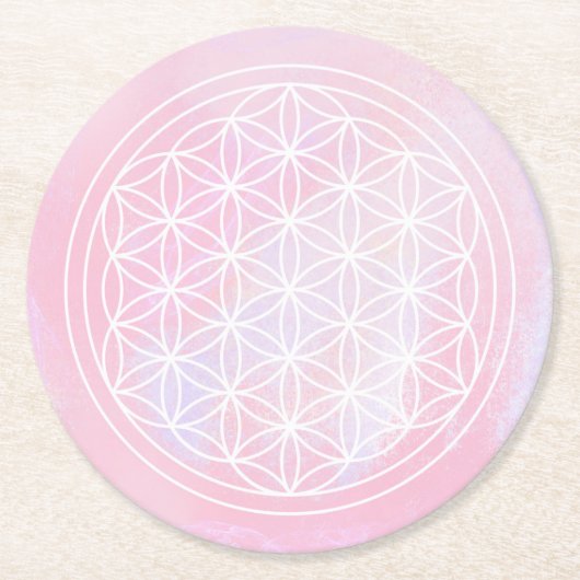 geometrisch, rosa, Blume des Lebens Runder Pappuntersetzer (Vorderseite)