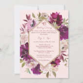 Geometrisch rosa Floral Sikh Ik Onkar Hochzeit Einladung (Vorderseite)