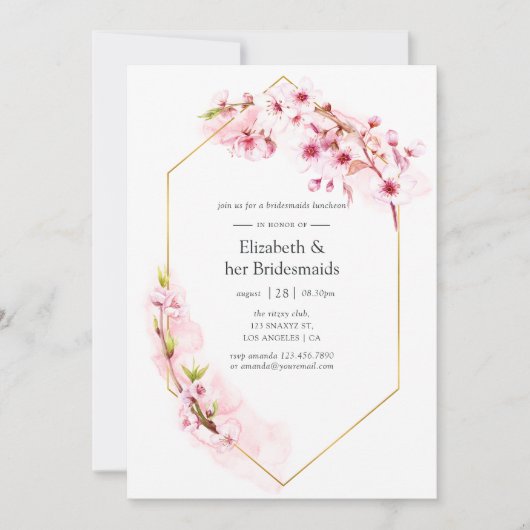 Geometrisch Rosa Frühlingsblossom Bridesmaids Lunc Einladung (Vorderseite)