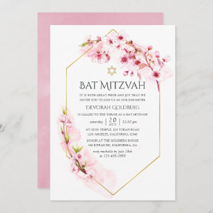 Geometrisch rosa Kirsche Blossom Bat Mitzvah Einladung