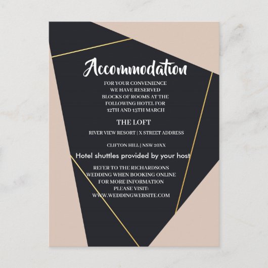 geometrisch rosa schwarz & goldfarbene Unterkunft Ankündigungspostkarte (Vorderseite)