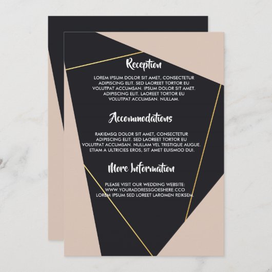 geometrisch rosa schwarz und gold einladung (Vorne/Hinten)