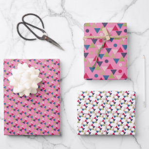 geometrisch rosa Umhüllungspapier Geschenkpapier Set