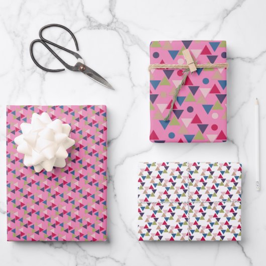 geometrisch rosa Umhüllungspapier Geschenkpapier Set (Vorderseite)