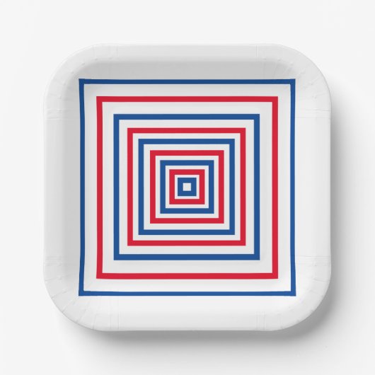 geometrisch-rot-blaue Quadrate für den geometrisch Pappteller (Vorderseite)