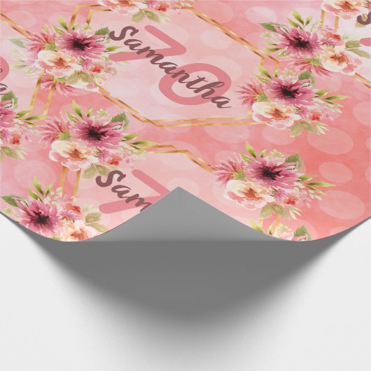 geometrisch rötlich-rosa Blumengestelle Geschenkpapier (Ecke)