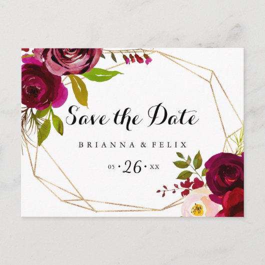 Geometrisch rustikal, horizontal Save the Date Postkarte (Vorderseite)