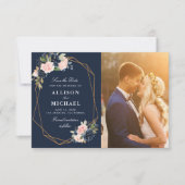geometrisch Save the Date Foto-Karte für Navy & Bl (Vorderseite)