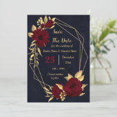 geometrisch schick bordeauxrot und goldene Marine Save The Date (Stehend Vorderseite)