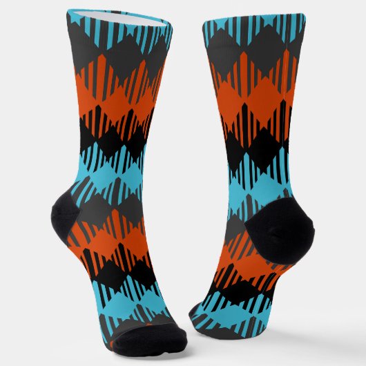 Geometrisch schwarz, blau und orange socken (Gewinkelt)