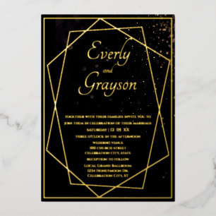 Geometrisch Schwarz & Gold Hochzeit Folieneinladung
