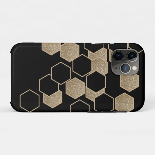 geometrisch-schwarz-goldenes Hexagon-Muster Case-Mate iPhone Hülle (Rückseite (Horizontal))